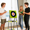 Interactive 4 in 1 throwing target set with bristle target, axes, darts, and bow for kids and adults, ideal for indoor.