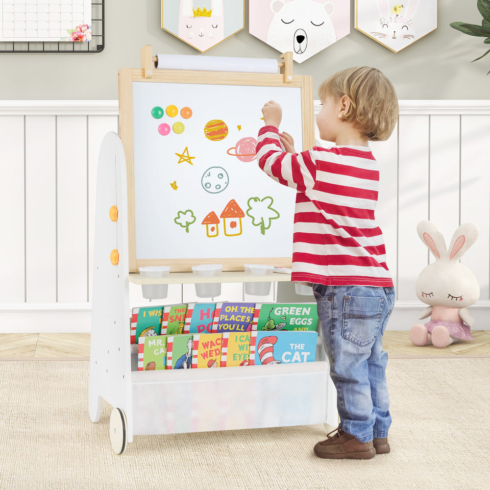 4-in-1 Toddler Activity Table Set with Magnetic Whiteboard and Chalk Board-Natural - Gallery View 1 of 10