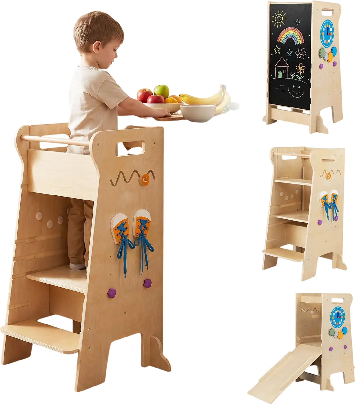 Costway 4-in-1 Toddler Tower Chalkboard Slide Montessori Games 12026390 New