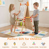 Double-sided wooden kids art easel with paper roll and storage tray, promoting creativity and social skills for.