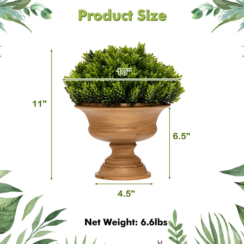 Artificial boxwood topiary tree in a golden pot, 11 inches tall, perfect for home or office decoration.