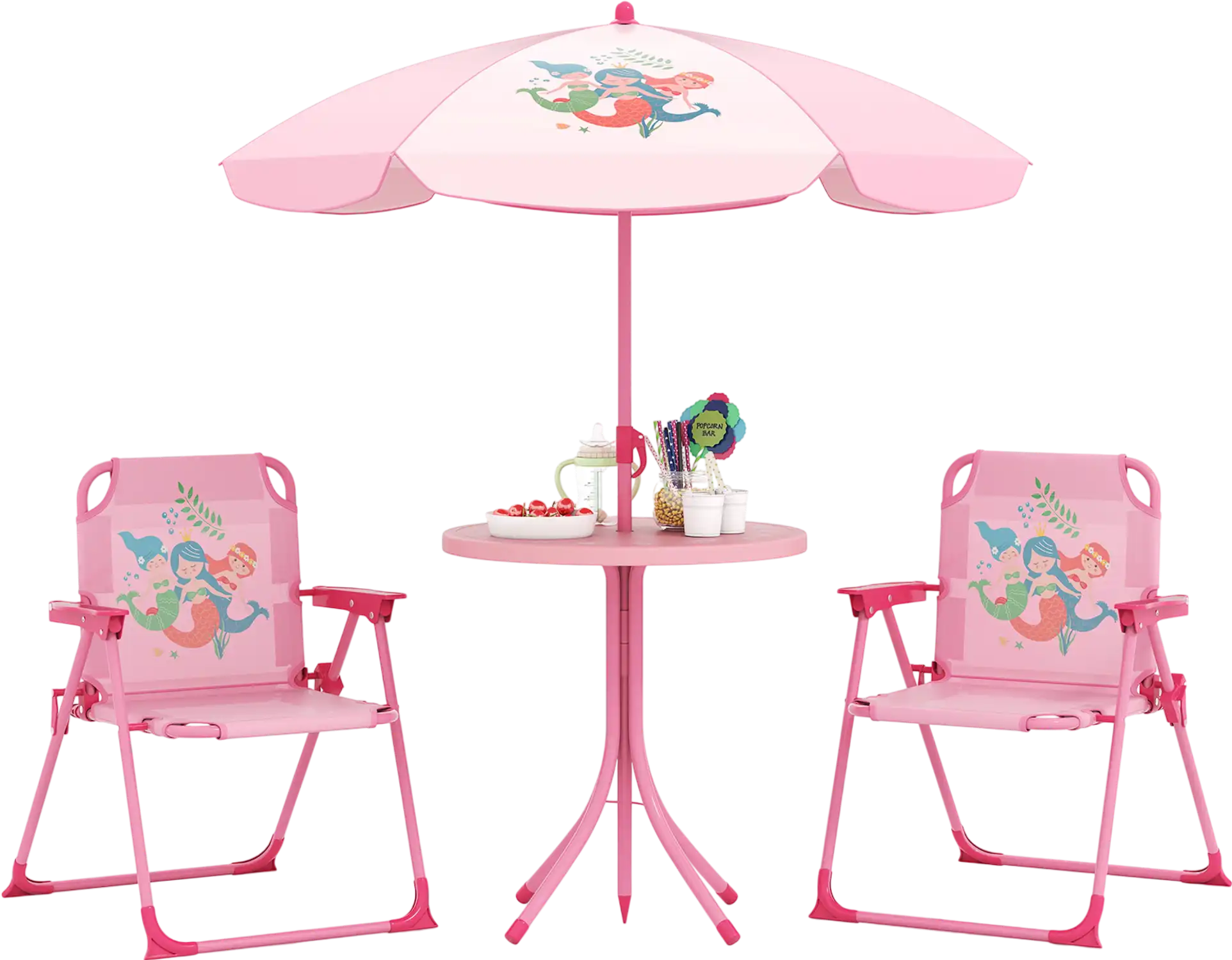 Costway 4-Pc Kids Picnic Table Set w/ 2 Folding Chairs & Adjustable Umbrella 695871324 New