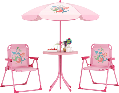 Costway 4-Pc Kids Picnic Table Set w/ 2 Folding Chairs & Adjustable Umbrella 695871324 New