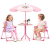 Kids picnic set featuring two pink folding chairs, a table, and an adjustable umbrella for outdoor fun and comfort.