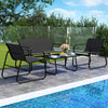 4-piece patio furniture set featuring fabric lawn chairs and loveseat with glass coffee table, perfect for outdoor.
