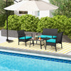 4 Pieces Rattan Conversation Set with Tempered Glass Coffee Table-Turquoise - Gallery View 1 of 10