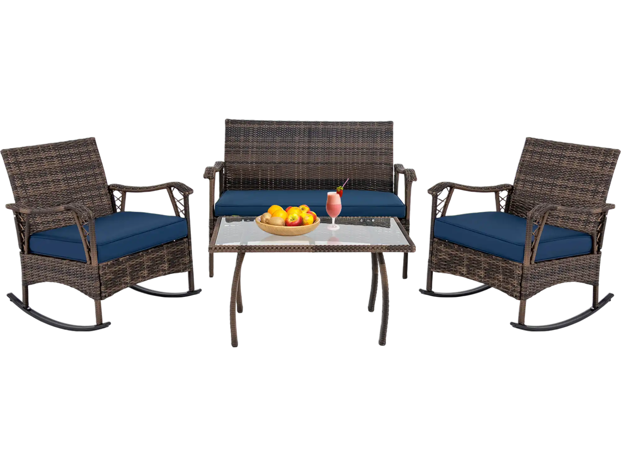 Costway 4-Piece Wicker Rocking Patio Furniture Set Navy 71862359 New