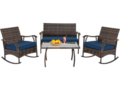 Costway 4-Piece Wicker Rocking Patio Furniture Set Navy 71862359 New