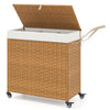 4-tier laundry hamper with wheels, made of PE rattan, featuring a convertible lid and 125L capacity for convenient.