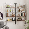 4-tier industrial pipe shelving in rustic brown, wall-mounted for space-saving, ideal for books and decor in living.