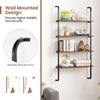 4-tier industrial pipe shelving in rustic brown with metal frame, wall-mounted for space-saving organization in living.
