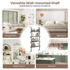 4-tier industrial pipe shelving in rustic brown, wall-mounted design for space-saving storage in living room or kitchen.
