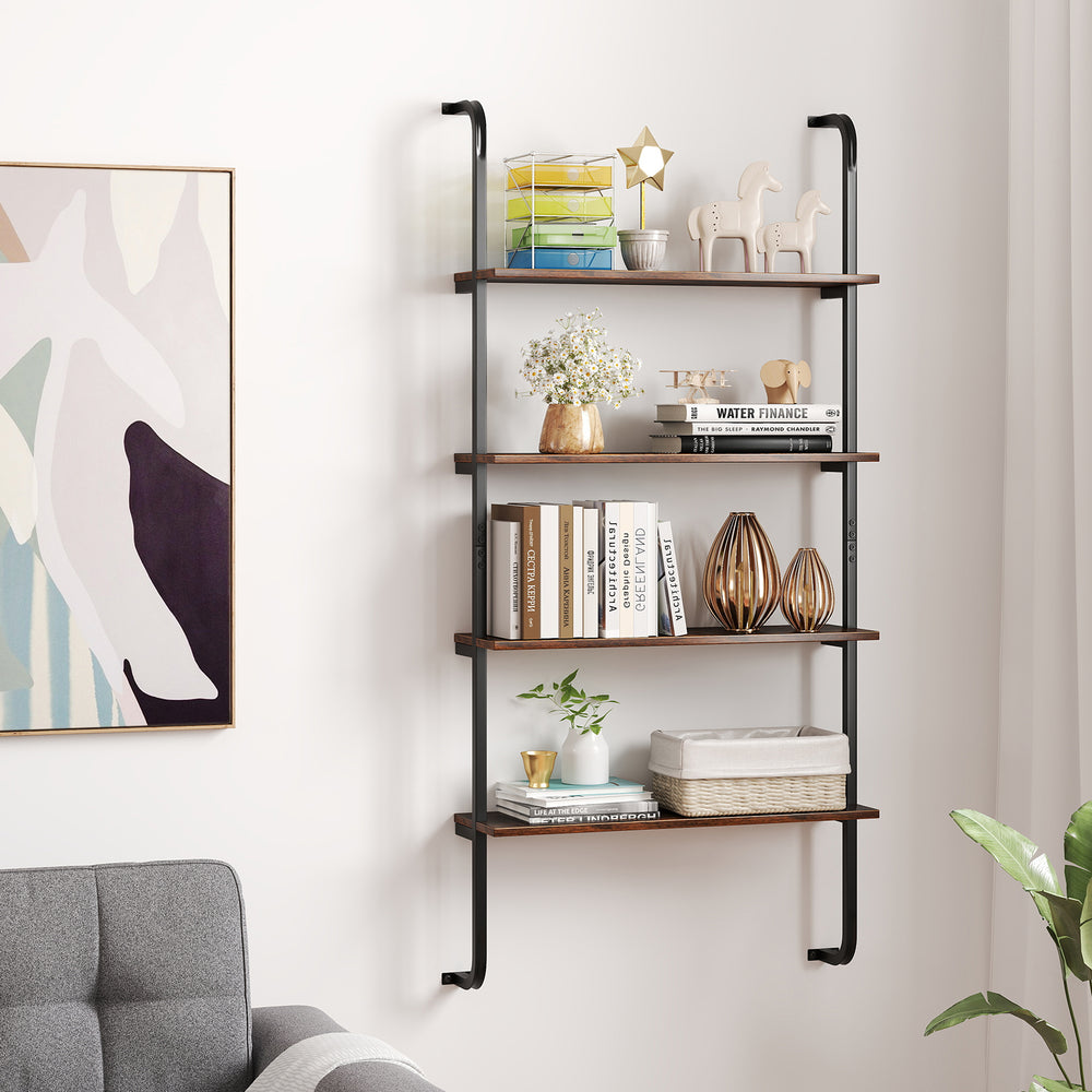 4-Tier Industrial Pipe Shelving with Metal Frame for Living Room Kitchen-Rustic Brown - Gallery View 1 of 11