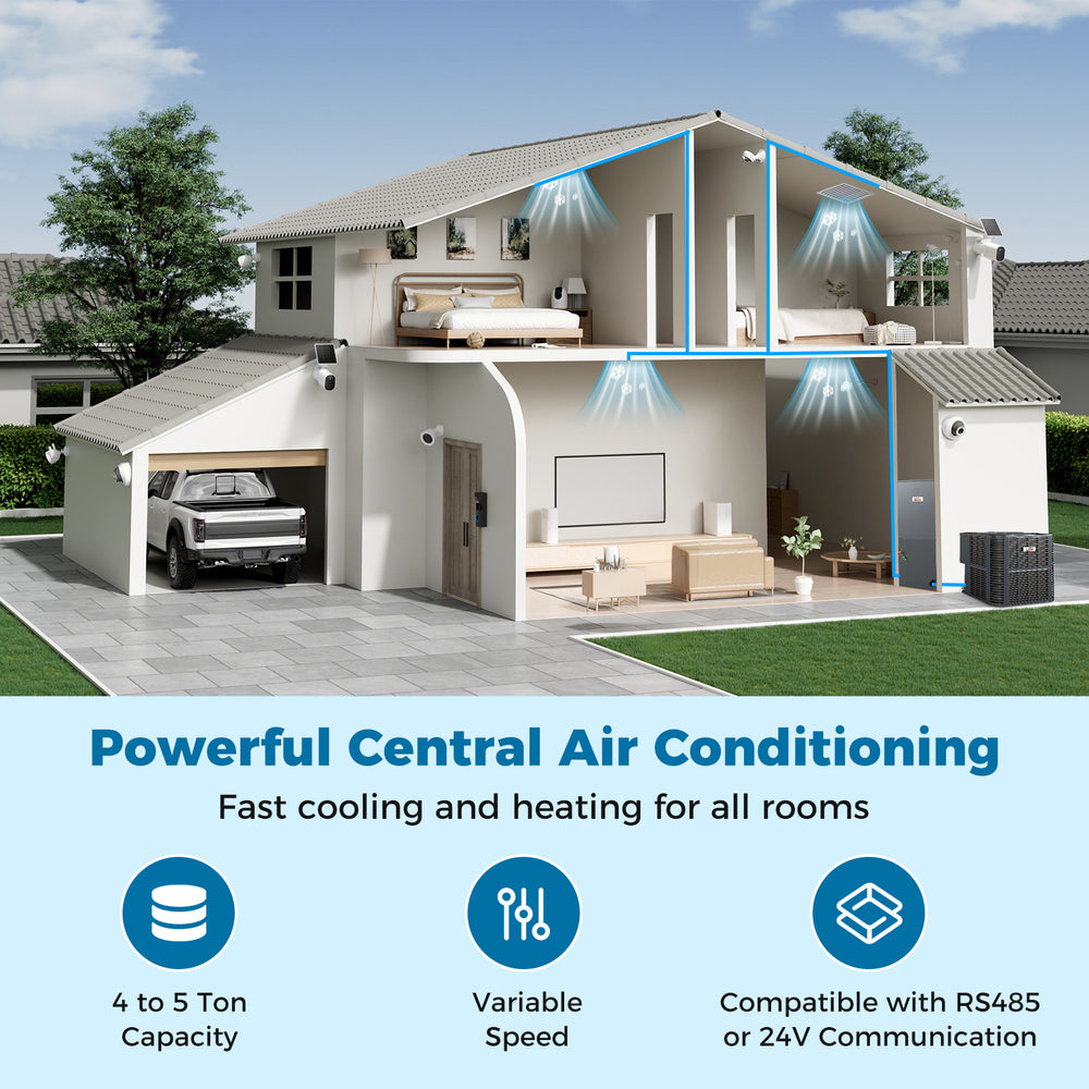 4 to 5 Ton heat pump system shown in a house, providing efficient cooling and heating for year-round comfort.