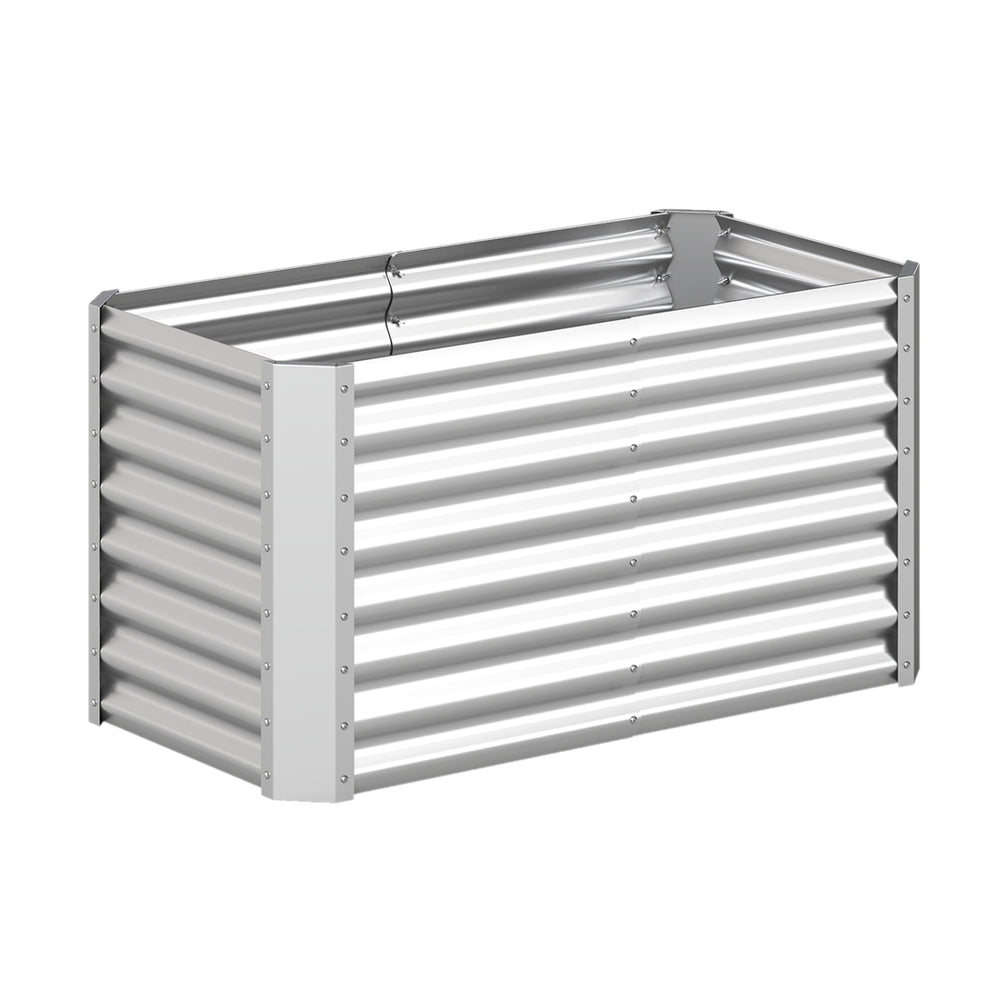 Galvanized metal planter box with corrugated panels, 4 x 2 x 2 FT, ideal for growing vegetables and flowers in your.