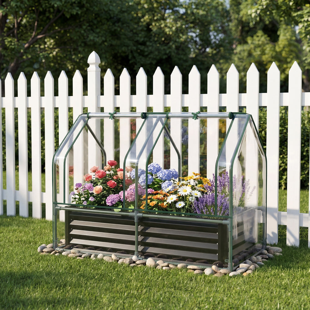 4 x 2 x 3 Feet Small Galvanized Raised Garden Bed with Greenhouse Cover-Black - Gallery View 1 of 10