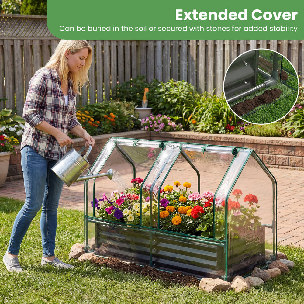 4 x 2 x 3 FT Small Galvanized Raised Garden Bed with Greenhouse Cover - Gallery View 9 of 10
