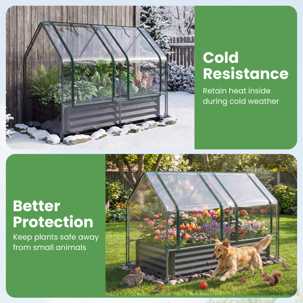 4 x 2 x 3 FT Small Galvanized Raised Garden Bed with Greenhouse Cover - Gallery View 5 of 10