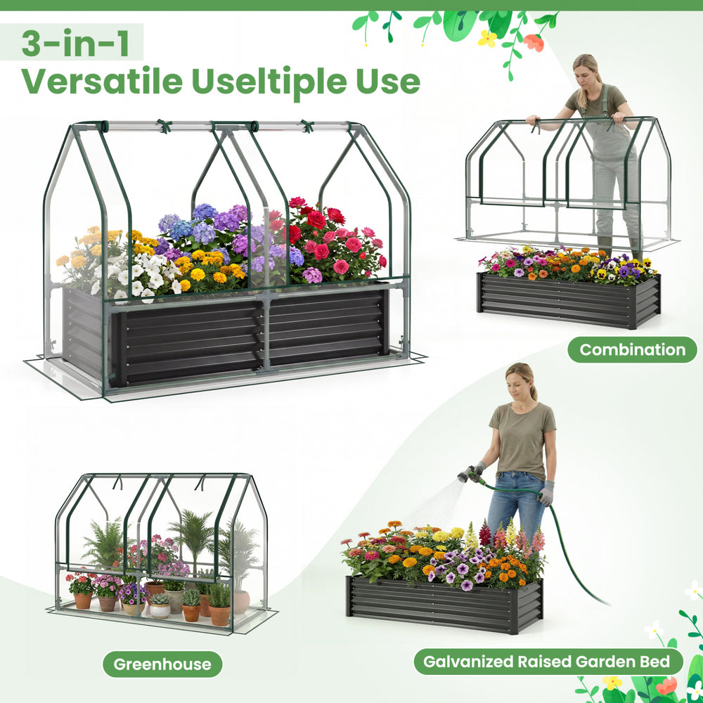 4 x 2 x 3 FT Small Galvanized Raised Garden Bed with Greenhouse Cover - Gallery View 6 of 10