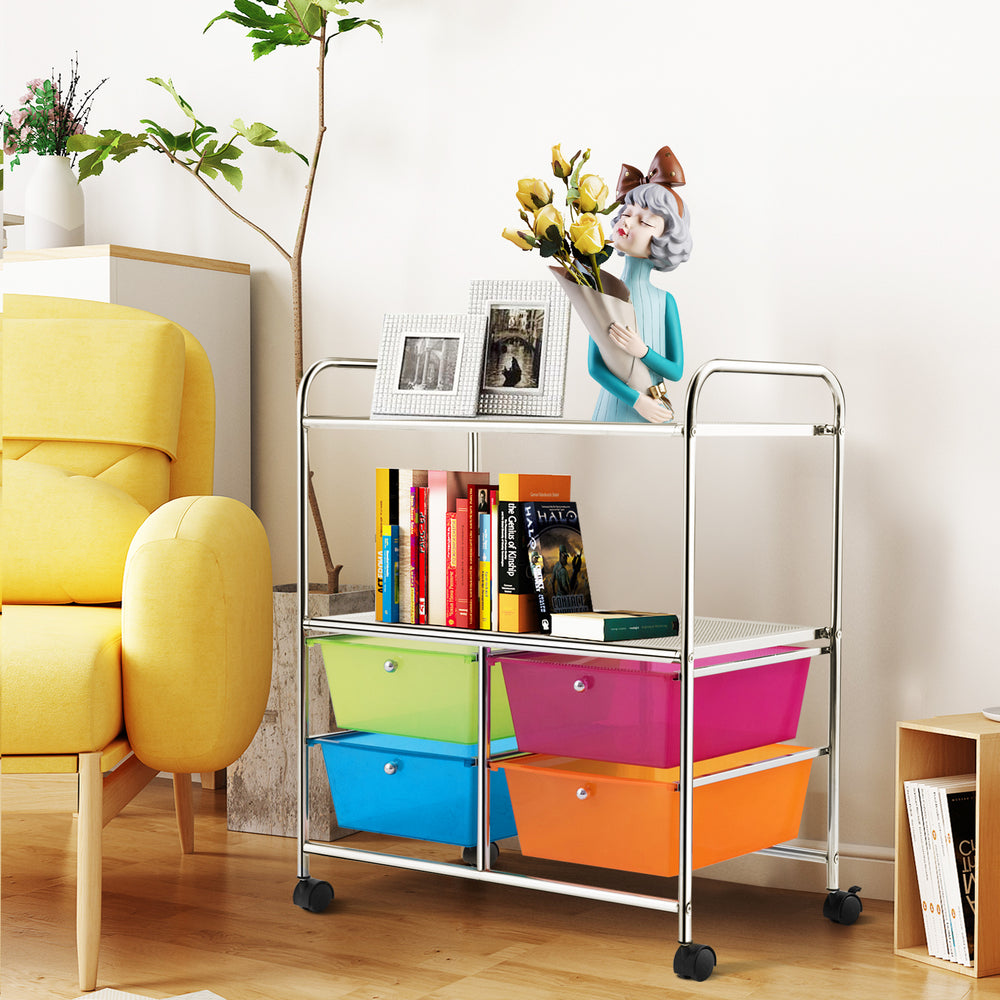 Mobile 4 Drawers Shelves Rolling Storage Cart Rack-Transparent Multicolor - Gallery View 1 of 12