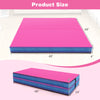 Bi-folding pink gymnastic tumbling mat, 4ft x 4ft x 4in, with waterproof cover and carry straps for easy transport.