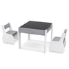 Gray 4-in-1 wooden activity table with detachable blackboard and two chairs, perfect for kids' rooms and playrooms.