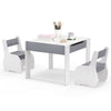 Kids' 4-in-1 wooden activity table with gray detachable blackboard and two chairs, perfect for playrooms and learning.