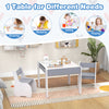 Gray 4-in-1 wooden kids table with detachable blackboard and two chairs, ideal for drawing, studying, and playing.