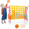 Colorful 4-in-a-Row Connect Game in pink with basketball hoop and toss rings, perfect for indoor and outdoor fun.