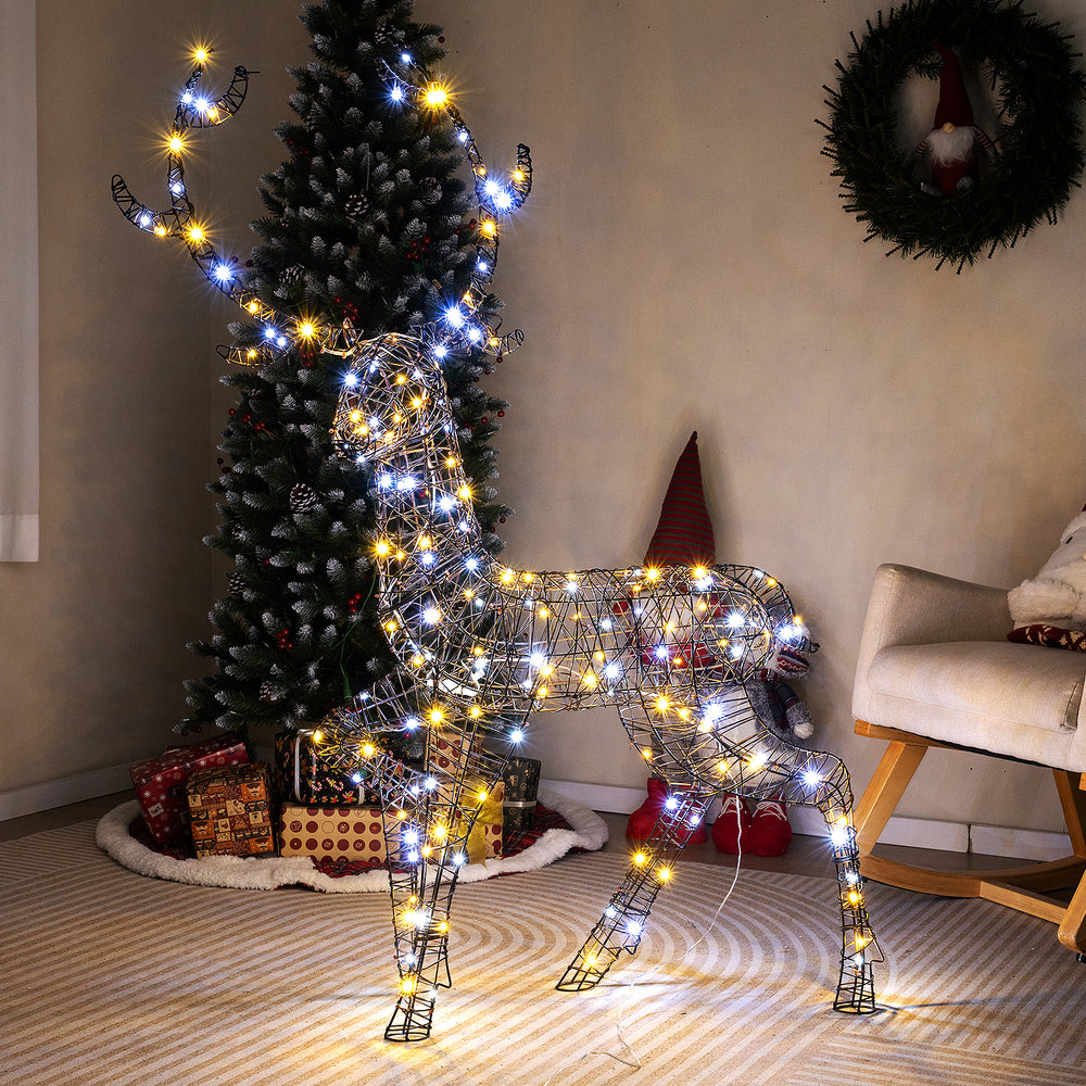 Pre-lit 4.6 feet Christmas reindeer with 170 LED lights, featuring a sturdy metal frame and elegant antlers for festive.