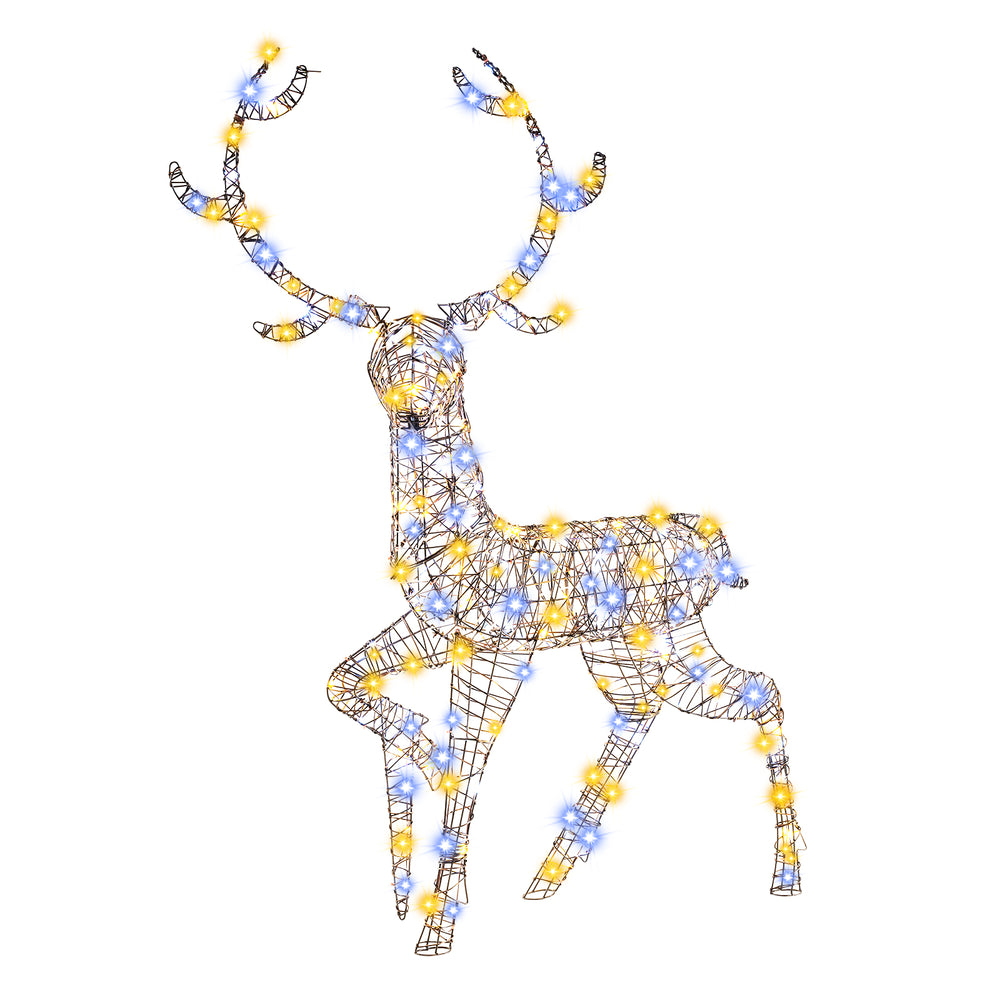 Pre-lit 4.6 feet Christmas reindeer with 170 warm and cold LED lights, perfect for indoor or outdoor holiday decor.
