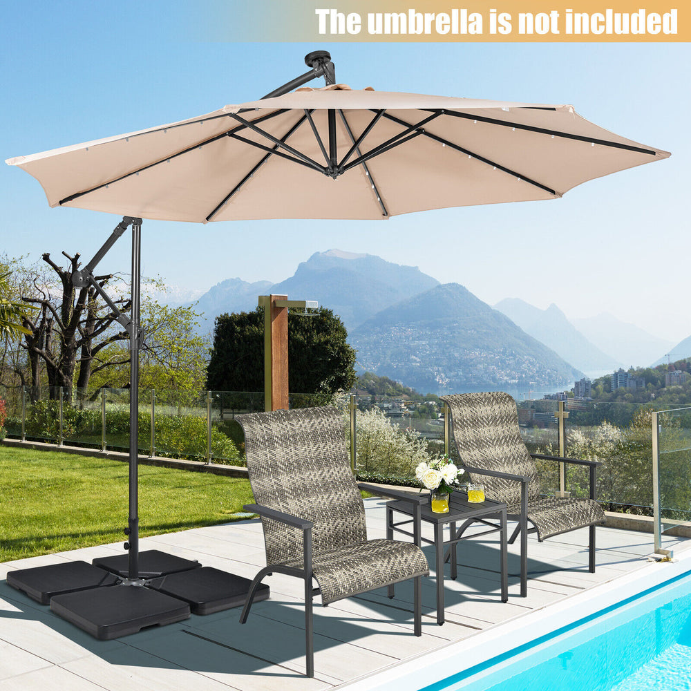 Cantilever offset patio umbrella base with easy-fill spouts, durable HDPE material, ideal for outdoor stability and.