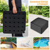 Stackable patio umbrella base plates made of durable HDPE, featuring easy-fill spouts for convenient storage and.
