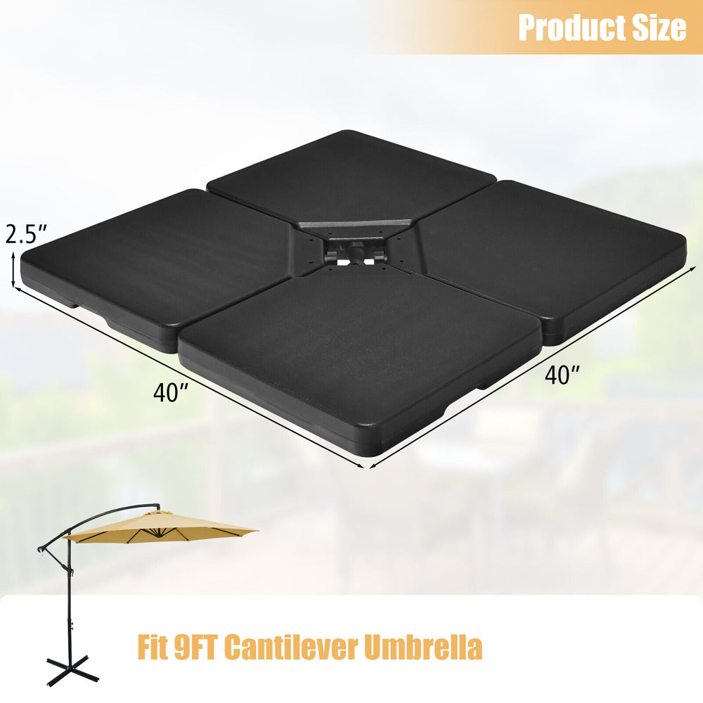 Four-piece 13L cantilever umbrella base made of durable HDPE, designed for easy filling and stability, ideal for.