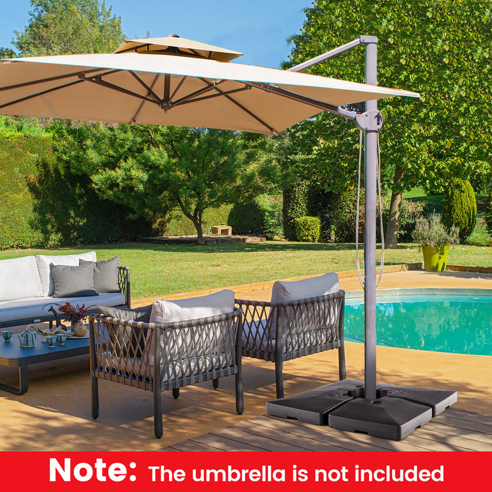 4-piece cantilever offset patio umbrella base with 200 lbs capacity, stackable design, ideal for outdoor use.