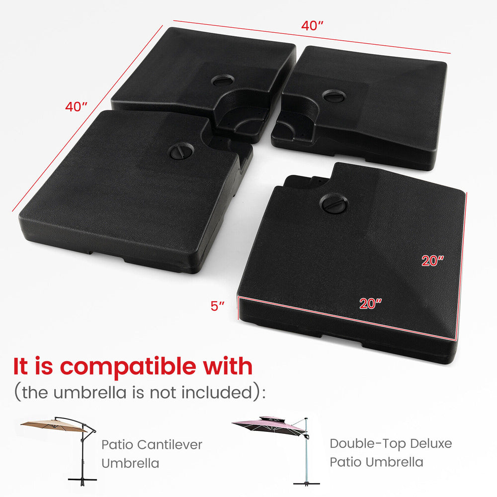 4-piece 20L cantilever patio umbrella base in black, stackable design for easy storage and transport, ideal for outdoor.