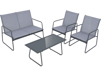 Costway 4-Piece Metal Patio Furniture Chat Set with Tempered Glass Coffee Table 95138406 New