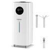 5.5-gallon humidifier with 360° nozzles, remote control, and wheels for easy movement in large rooms.