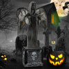 Life-sized 5.5ft Halloween animatronic decoration with light-up eyes, shaking wings, and spooky skull base for eerie.