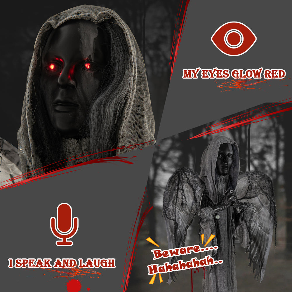 Life-sized Halloween animatronic decoration with light-up eyes, shaking wings, and spooky sound for maximum fright.