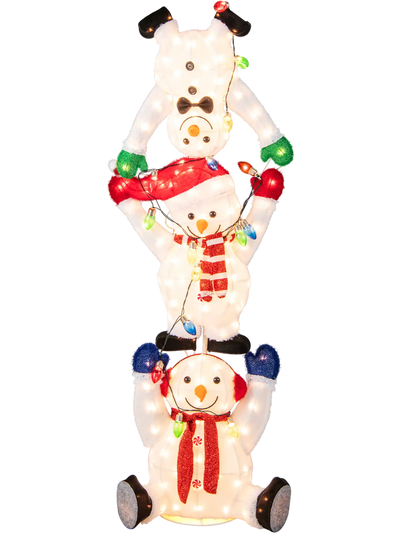 Costway 5.6' Lighted Stacked Snowmen Christmas Decoration 18379425 New