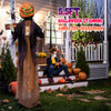 Animated 5.6 feet pumpkin scarecrow with posable arms, bright green lights, perfect for Halloween yard decorations.