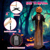 Animated 5.6 feet Halloween pumpkin scarecrow with posable arms, bright green lights, and sound-activated moans for.
