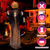 Animated 5.6 feet pumpkin scarecrow with posable arms, durable fabric, and sound-activated moans for Halloween.