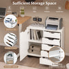 5-drawer mobile storage cabinet in white with spacious top, adjustable shelf, and rolling casters for versatile use.
