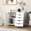 5-drawer mobile storage cabinet in white with side door, ideal for organizing office supplies and home essentials.