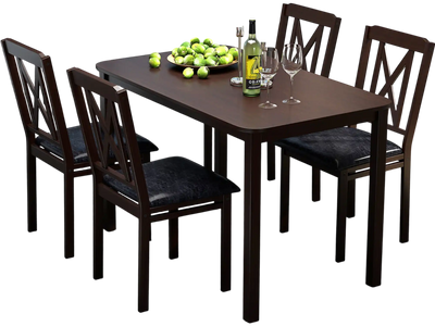 Costway 5-Piece Dining Table Set Wide Tabletop Rubber Wood Legs Black 564982713 New