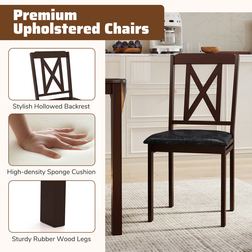 Single premium upholstered chair with a stylish hollowed backrest and sturdy rubber wood legs for dining comfort.