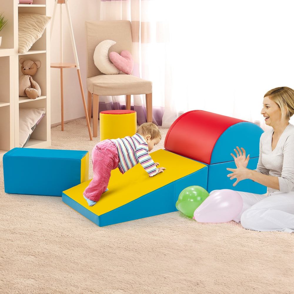 Colorful 5-piece kids climb and crawl playset with soft EPE foam, promoting motor skills and balance for safe play.