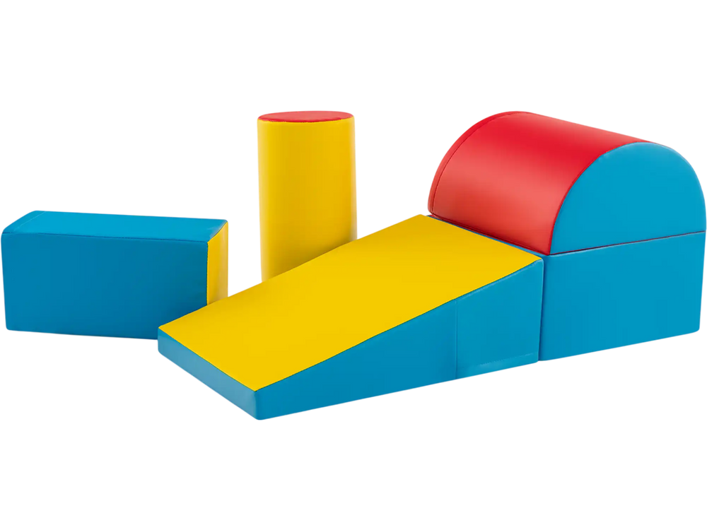 Colorful 5-piece kids climb and crawl activity playset with soft EPE foam for motor skills development in play areas.